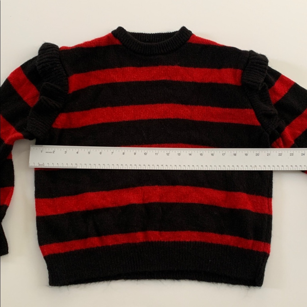 Zara Red/Black Striped Mohair Knit Sweater Detachable Tulle Collar NWT S - Picture 14 of 15